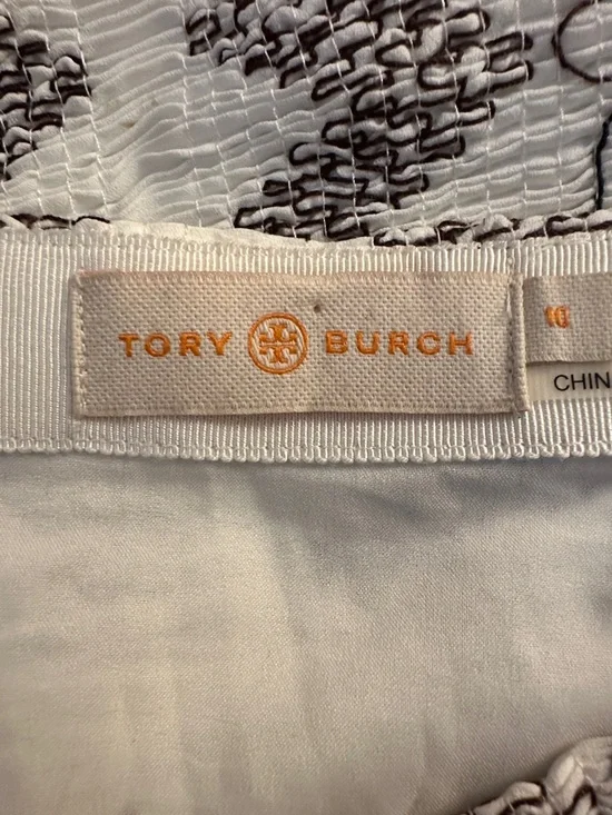 Tory Burch White Black Brown Ruffle Classic Career Modern Minimalist Skirt Sz 10 - Picture 5 of 6